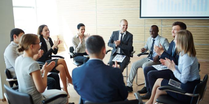 group in a circle being trained